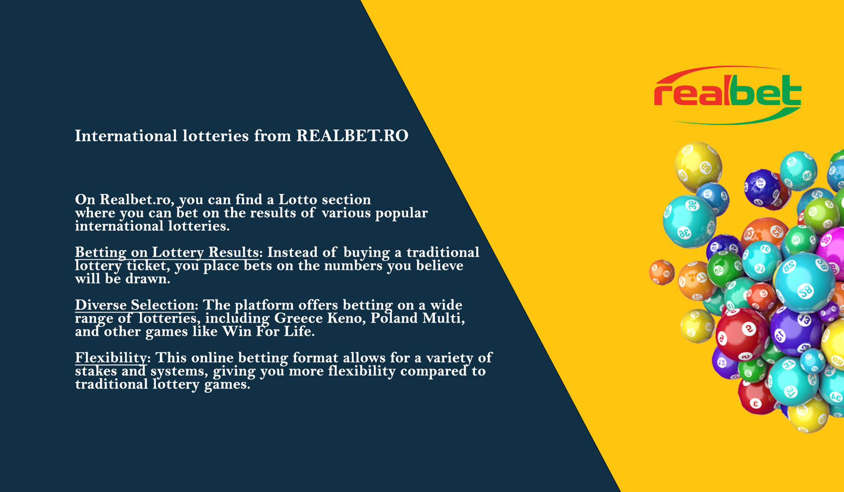 REDLONG - slot machines and games (gambling games), fixed-odds sports betting, international lotteries and virtual games. - International lotteries Realbet.ro
